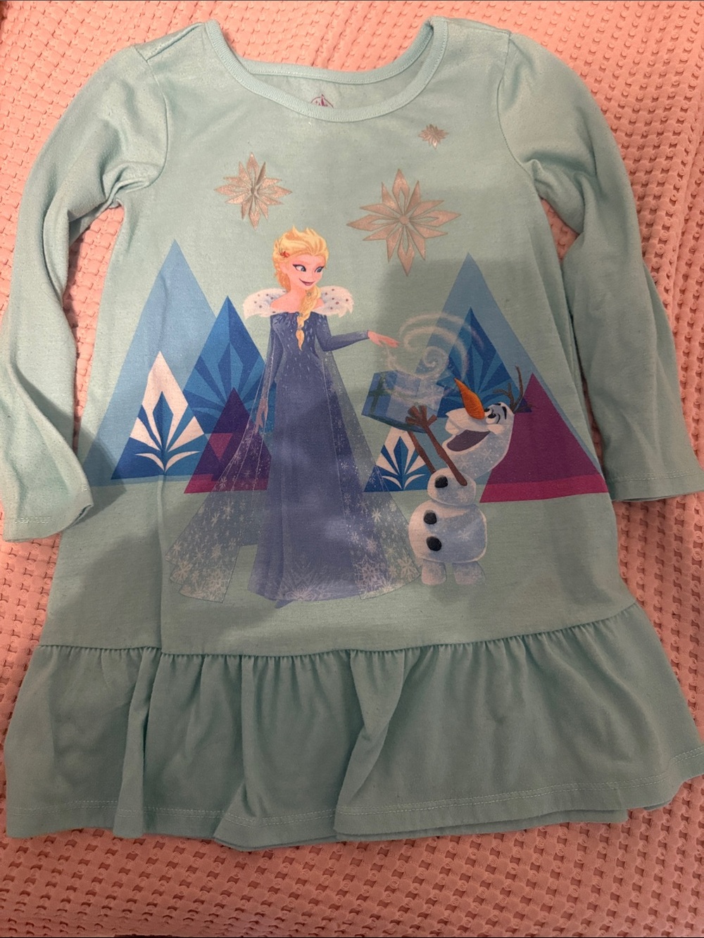 Disney Store Girls' Elsa & Olaf Graphic Long-Sleeve Nightgown in Light Blue